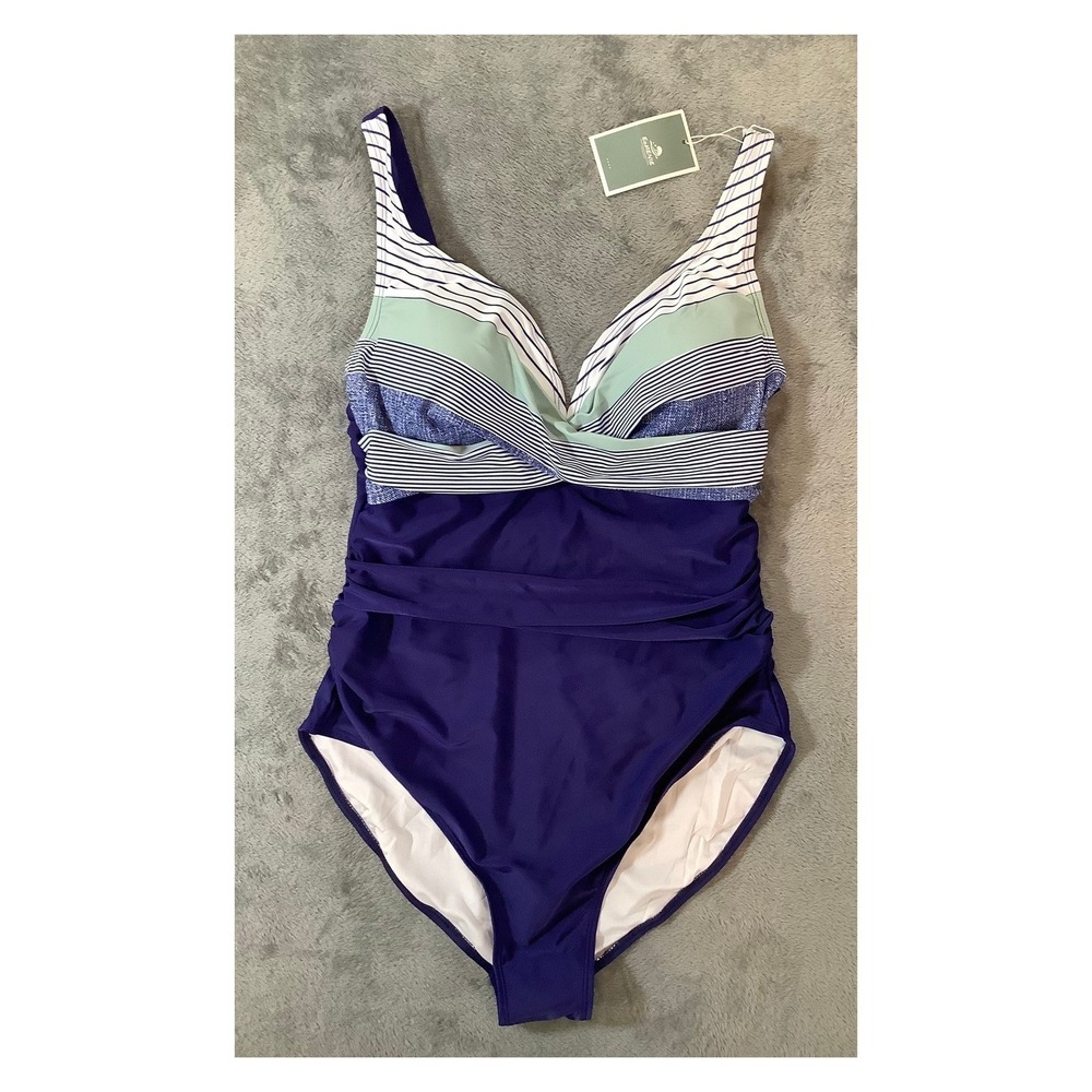 Navy and Mint Stripe One-Piece Swimsuit